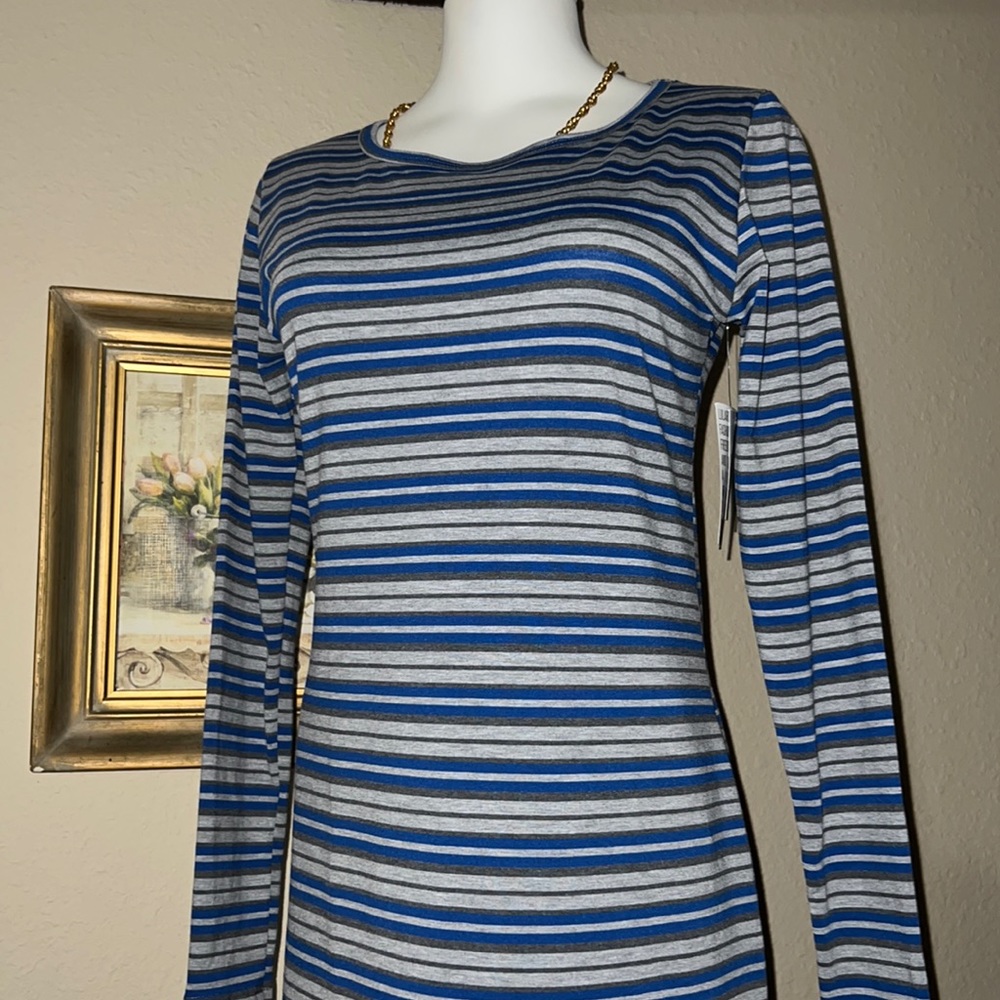 NWT Debbie Lularoe blue and gray stripes fitted dress